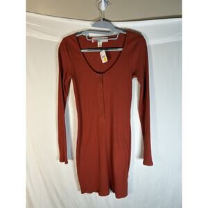 FP Beach Free People Size S NWT Ribbed Henley Mini Dress Red Made in USA Boho